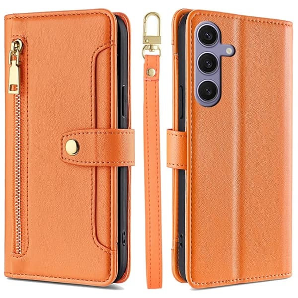 Galaxy S24 Plus Konstläder Plånboksfodral med 2 Rem - Orange Orange