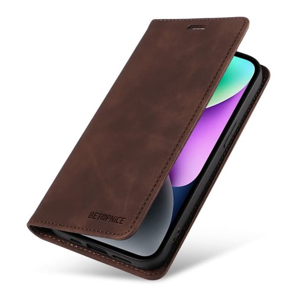 BETOPNICE 003 Plånboksfodral för iPhone 14 Plus - TPU + Konstläder - Brun
