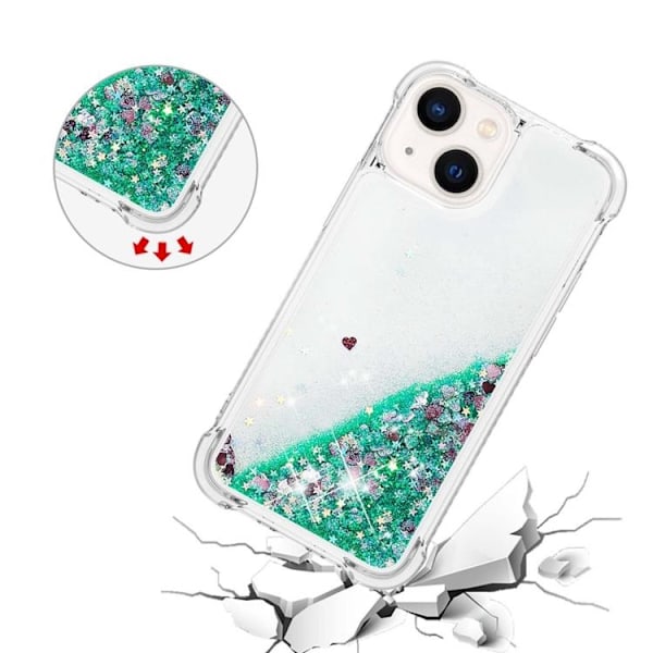 iPhone 14 Plus Skal Liquid Floating Glitter - Grön Gr