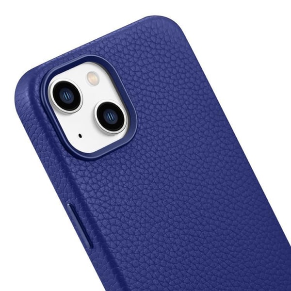 iCarer iPhone 14 Cover Magsafe Ægte Læder Litchi Premium - Mørkeblå