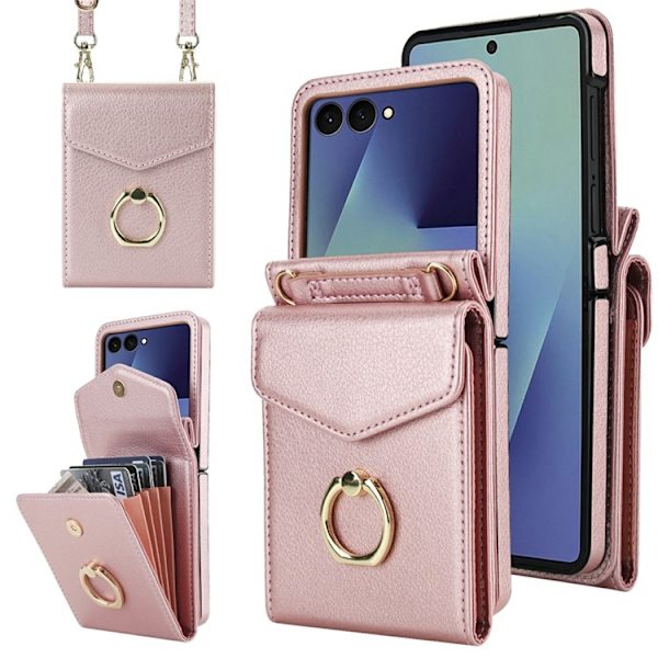 Galaxy Z Flip7 Plånboksfodral Litchi med Axelrem - Roséguld Roséguld