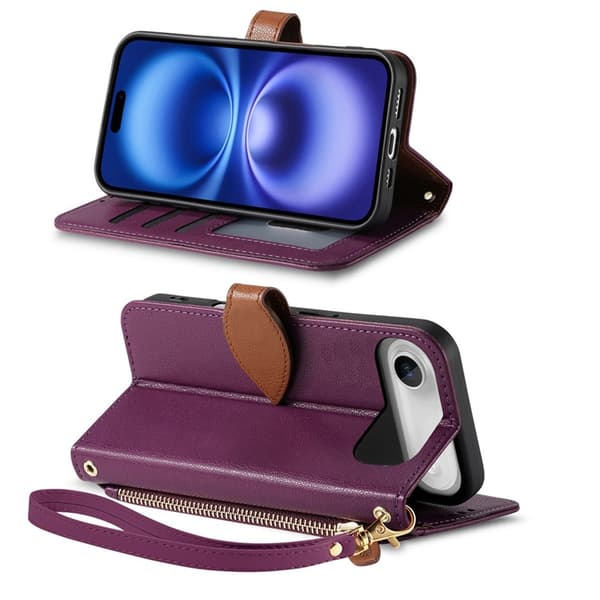 iPhone Air Plånboksfodral Leaf Magnetiskt Spänne Konstläder - Lila Lila