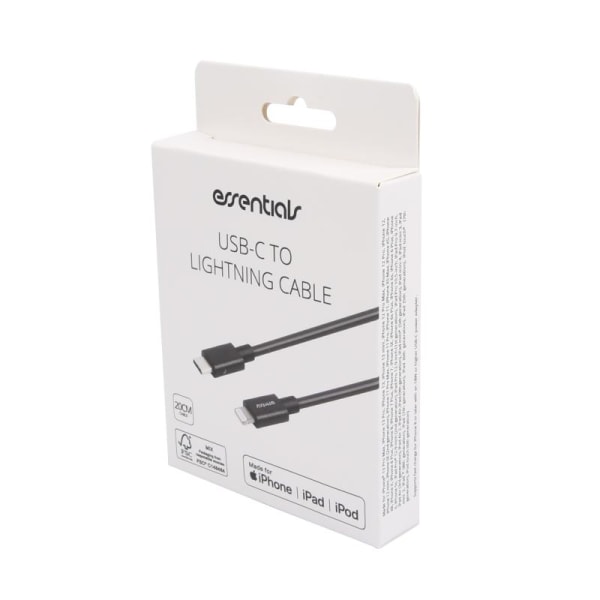 Essentials MFi USB-C Lightning Cable 20m - musta