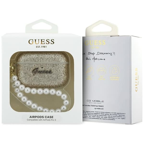 Guess AirPods Pro 3 Taske Glitter Perlerem Guld