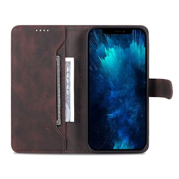 AZNS iPhone 13 Pro Plånboksfodral Konstläder - Ställfunktion - Brun