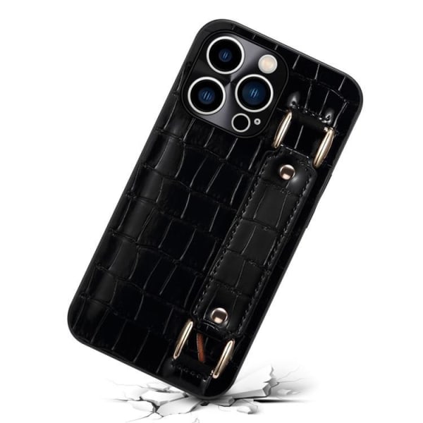 iPhone 14 Pro -kuori korttikotelo Crocodile - Musta