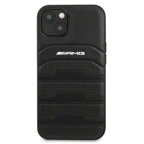 AMG Ægte Læder Debossed Lines Skal iPhone 13 mini - Sort Black