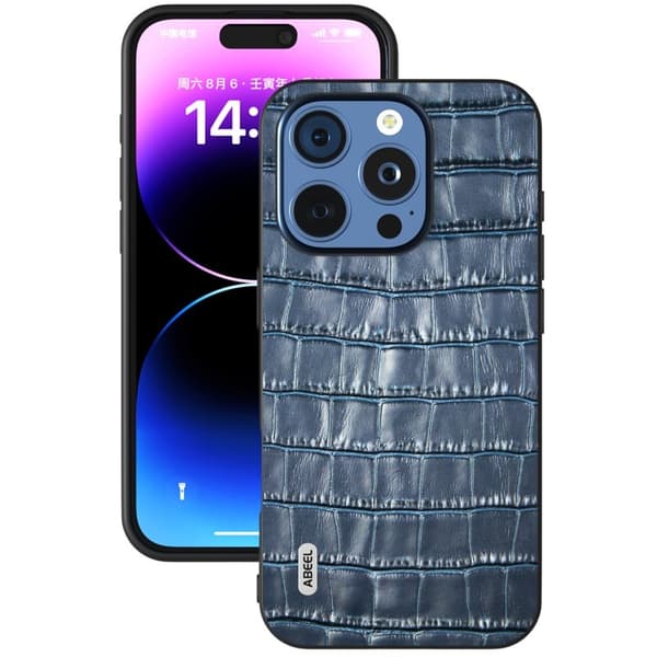 ABEEL Mobilskal till iPhone 16 Pro Äkta Läder + PC + TPU Stöttålig - Blå