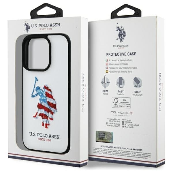US Polo Mobilskal till iPhone 15 Pro Max MagSafe Leather Big Flag - Vit