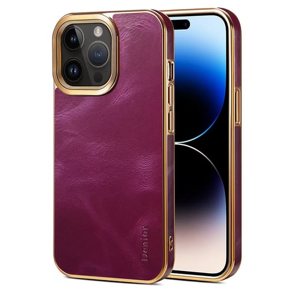 DENIOR Mobilskal till iPhone 15 Pro Max i äkta läder och PC - Lila