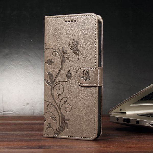 OnePlus 15 5G Plånboksfodral Flower Pattern Konstläder Grå
