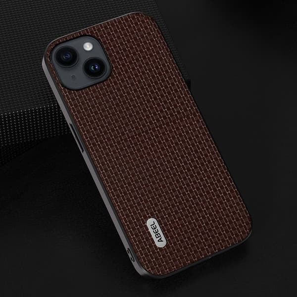 ABEEL Mobilskal till iPhone 14 Shockproof Äkta Läder Coated PC+TPU Brun
