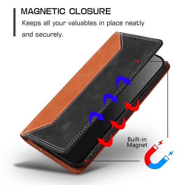 OnePlus 15 Konstläder Plånboksfodral Färg Splicing RFID-Skydd Brun
