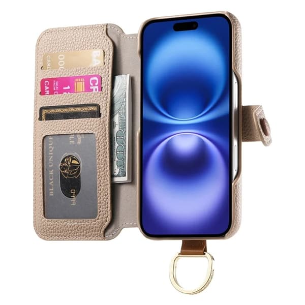 iPhone 17 Pro Konstläder Plånboksfodral RFID-Skydd Zipper - Beige Beige