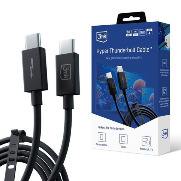 3MK USB-C til USB-C kabel Thunderbolt - Sort