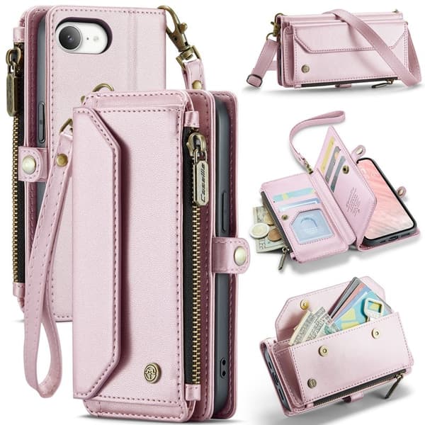 CASEME Plånboksfodral Konstläder för iPhone 16e med kortfack - Rosa