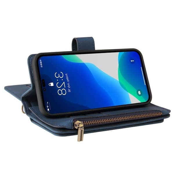 iPhone 14 Pro -lompakkokotelo KT Zipper - Sininen Blå
