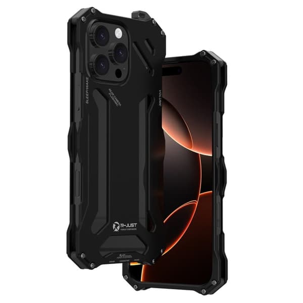 R-JUST Mobilskal till iPhone 16 Pro Max Aluminium Legering Svart