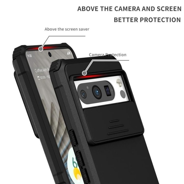 Google Pixel 8 Mobilskal Slide Kamera Kickstand - Svart