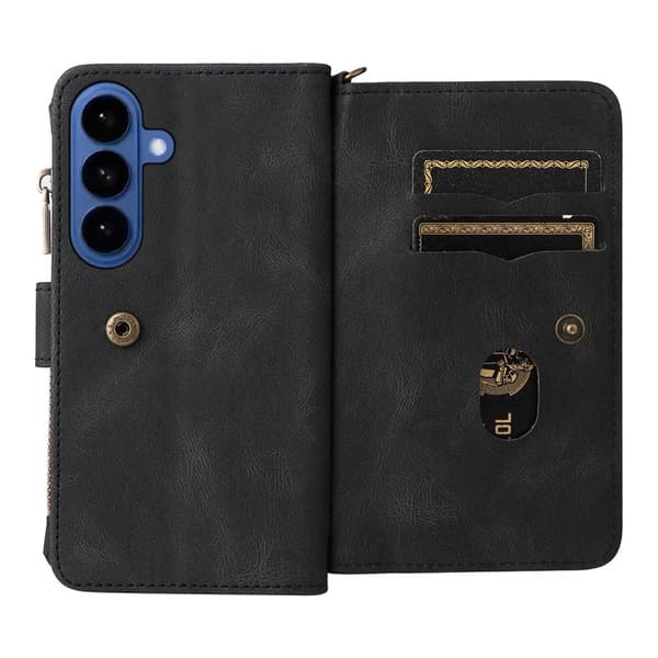 Samsung Galaxy S26 Plus Plånboksfodral Konstläder 15 Kortplatser - Svart