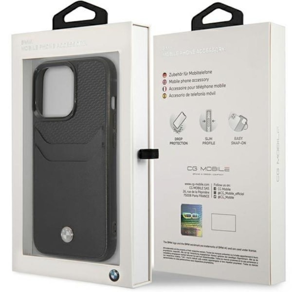 BMW iPhone 14 Pro Kortholder Mobilskal Læder - Sort Black