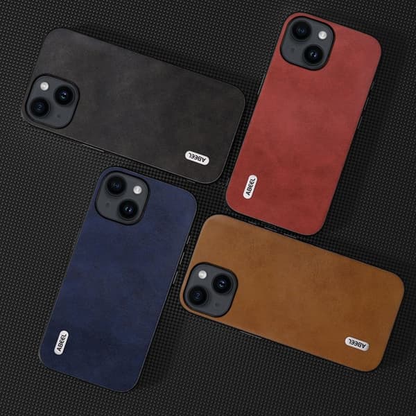 ABEEL Mobilskal till iPhone 14 Cowhide Textur Röd PU Läder TPU+PC