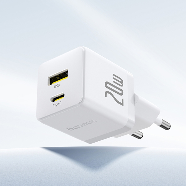 Baseus Snabbladdare USB-C - USB-A 20W Palm - Vit Vit