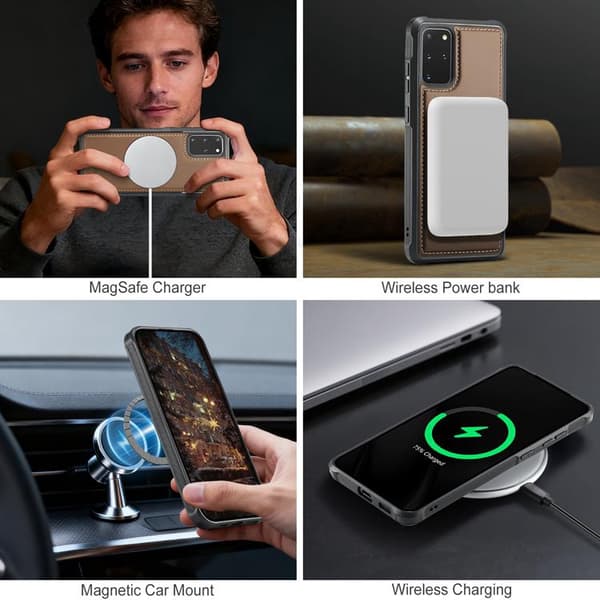 JEEHOOD Mobilskal till Samsung Galaxy S20 Plus Konstläder - Brun Brun