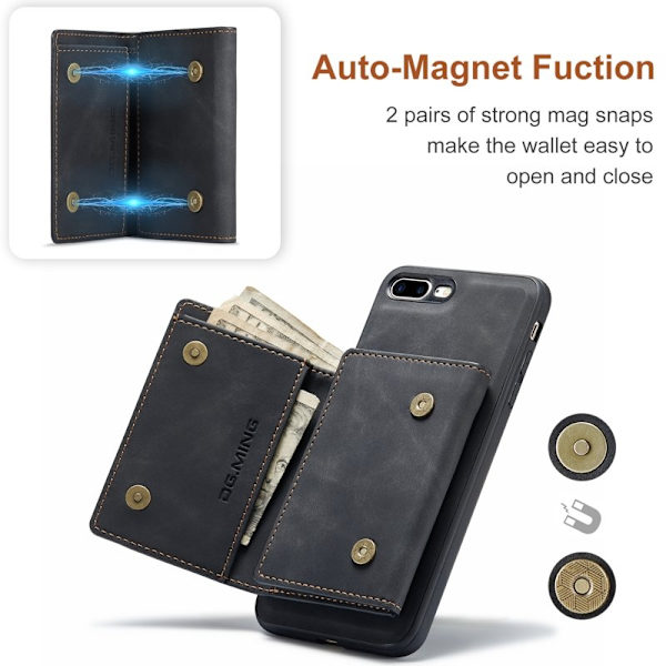 DG.MING M1 Kickstand Plånboksfodral Konstläder för iPhone 7/8 Plus - Svart