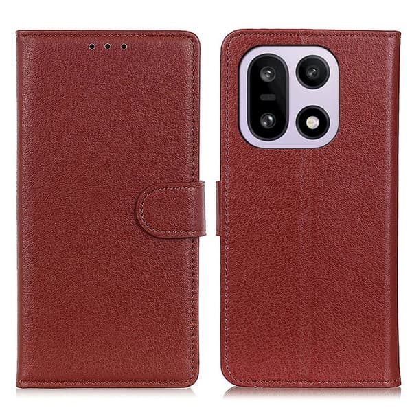OnePlus 15 5G Plånboksfodral Litchi Texture Konstläder - Brun Brun