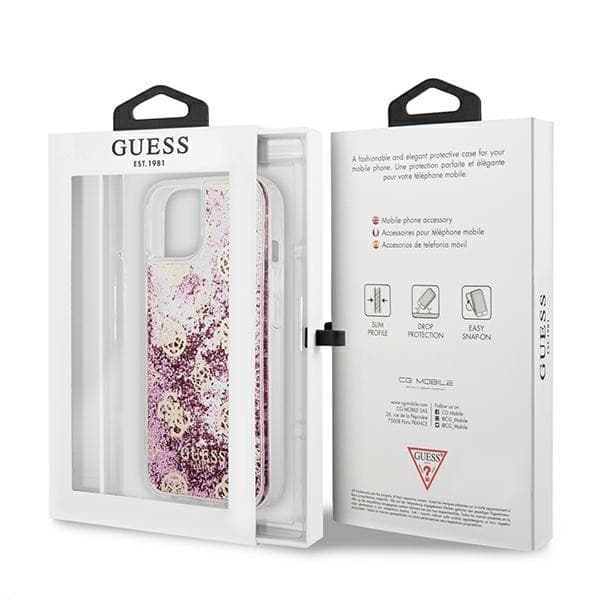 Guess iPhone 13 mini Skal Peony Liquid Glitter - Rosa Rosa