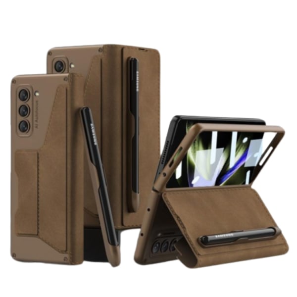 GKK Galaxy Z Fold 5 Wallet Case Panssariläppä - ruskea