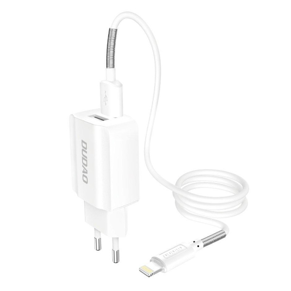 Dudao seinälaturi USB EU + Lightning kaapeli - valkoinen White