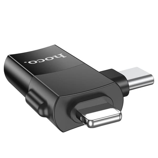 Hoco 2in1 OTG Adapter Type-C/Lightning till USB-A UA17 - Svart Black