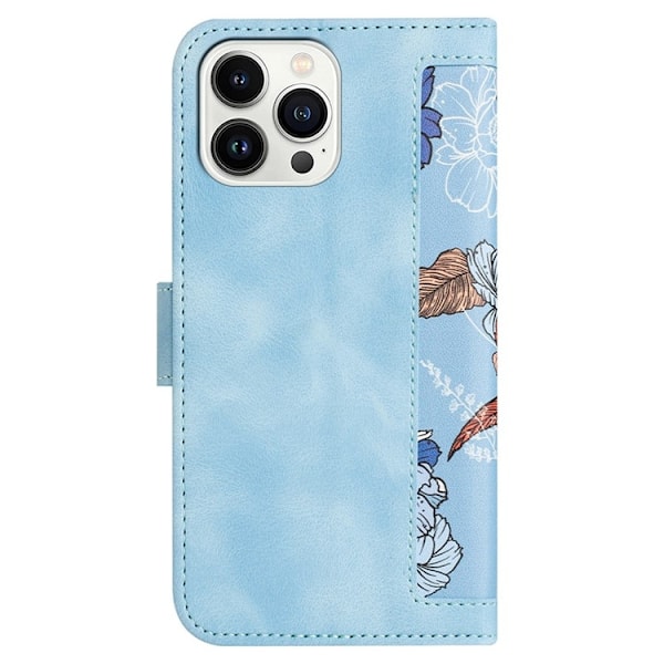 iPhone 15 Pro Max Plånboksfodral Flower Pattern - Ljusblå Blå