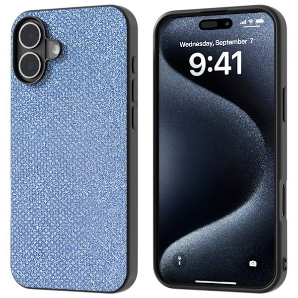 ABEEL Mobilskal till iPhone 16 Plus Rhinestone Textur Blå Kant