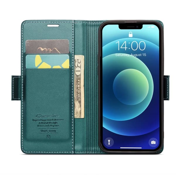 CASEME 023 Konstläder Plånboksfodral till iPhone 12 mini, Grön