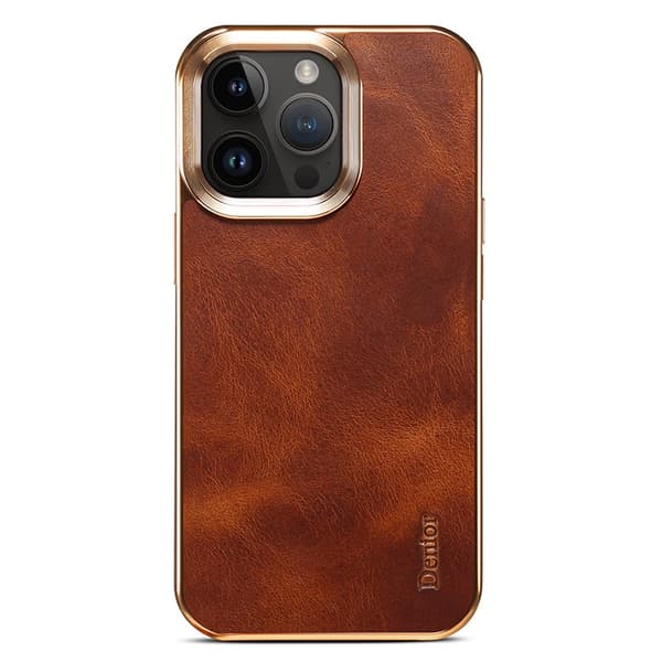 DENIOR Mobilskal till iPhone 15 Pro Äkta Läder + PC + TPU - Brun