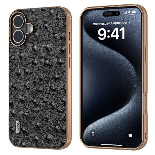 ABEEL Mobilskal till iPhone 16 Electroplating Edge Äkta Läder - Svart