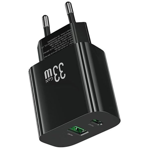 USAMS Hurtigoplader 33W 1xUSB-C 1xUSB-A CC317 - Sort Svart
