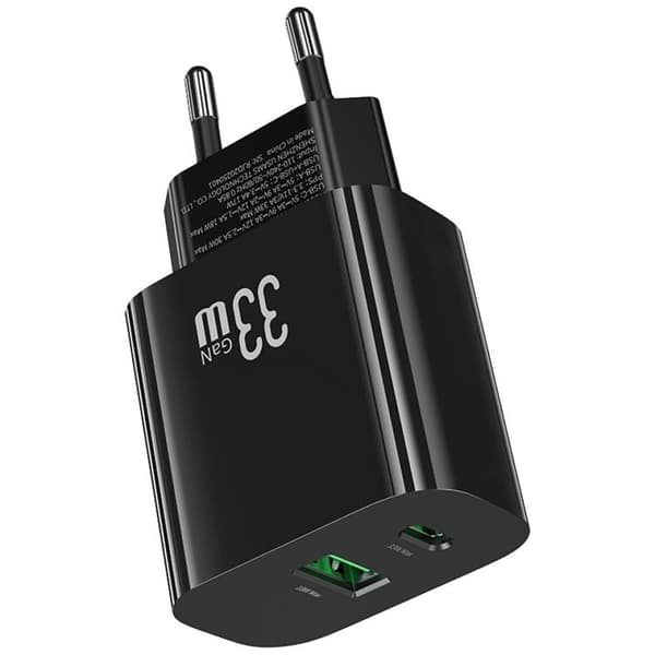 USAMS Snabbladdare 33W 1xUSB-C 1xUSB-A CC317 - Svart Svart