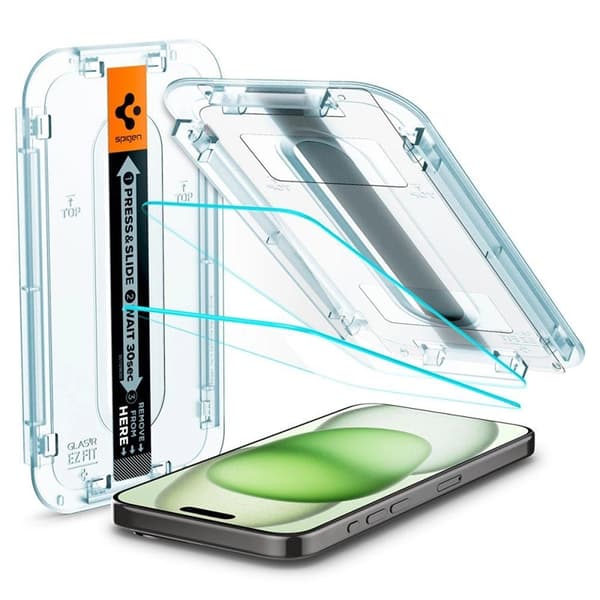 [2-Pack] Spigen iPhone 15 Plus Härdat Glas Skärmskydd 'EZ' Fit Transparent