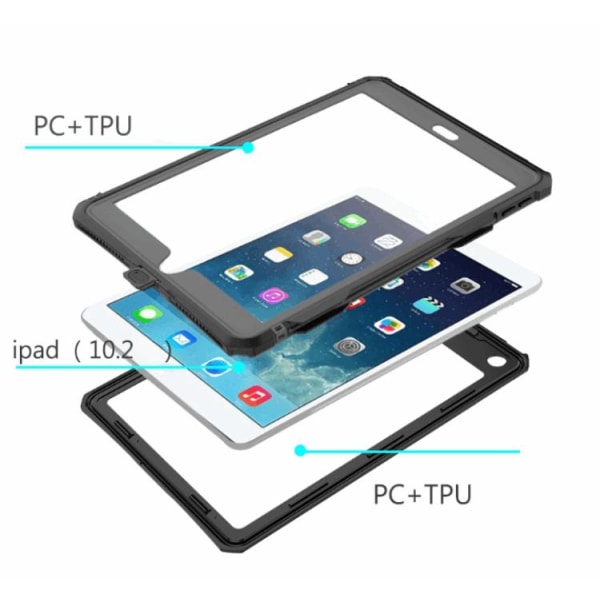 iPad 10.2 (2019/2020/2021) Shell Shell Box IP68 vedenpitävä - musta