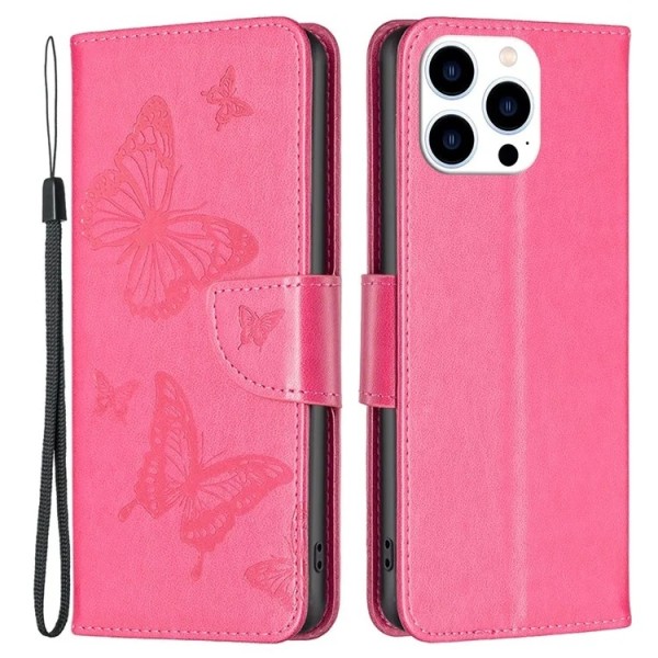 iPhone 14 Pro Wallet Case Imprinted Butterfly - Magenta