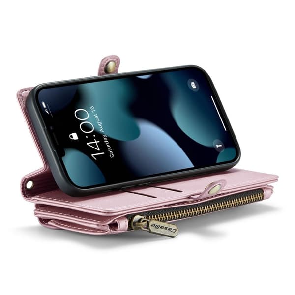 CASEME Plånboksfodral Konstläder för iPhone 13 mini med kortfack - Rosa