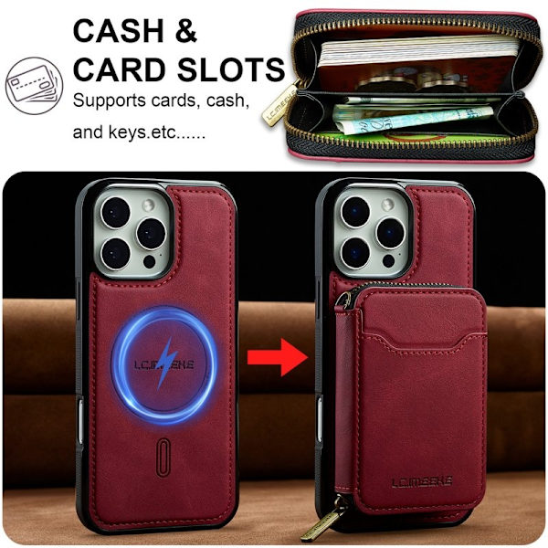 LC.IMEEKE L6 iPhone 15 Pro Plånboksfodral Konstläder - Röd