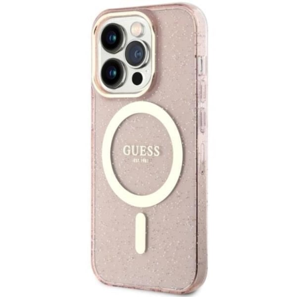 Guess iPhone 14 Pro Mobilcover MagSafe Glitter Guld - Pink