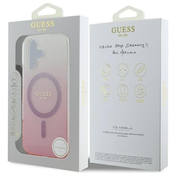Guess telefontaske til iPhone 16 6.1 MagSafe IML Glitter Gradient - Lyserød