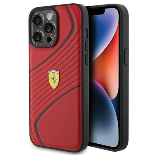 Ferrari iPhone 15 Pro Max Mobilcover Twist Metal Logo - Rød