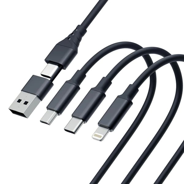 3mk 3in1 USB-A till USB-C Lightning microUSB kabel 1.5m Black